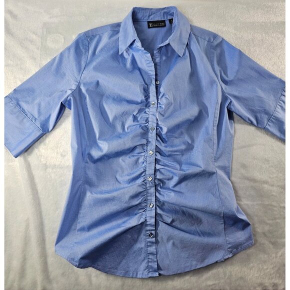 7th Avenue New York & Company Shirt Button Down 3/4 Sleeve Top-Blue-SZ M - Picture 1 of 8